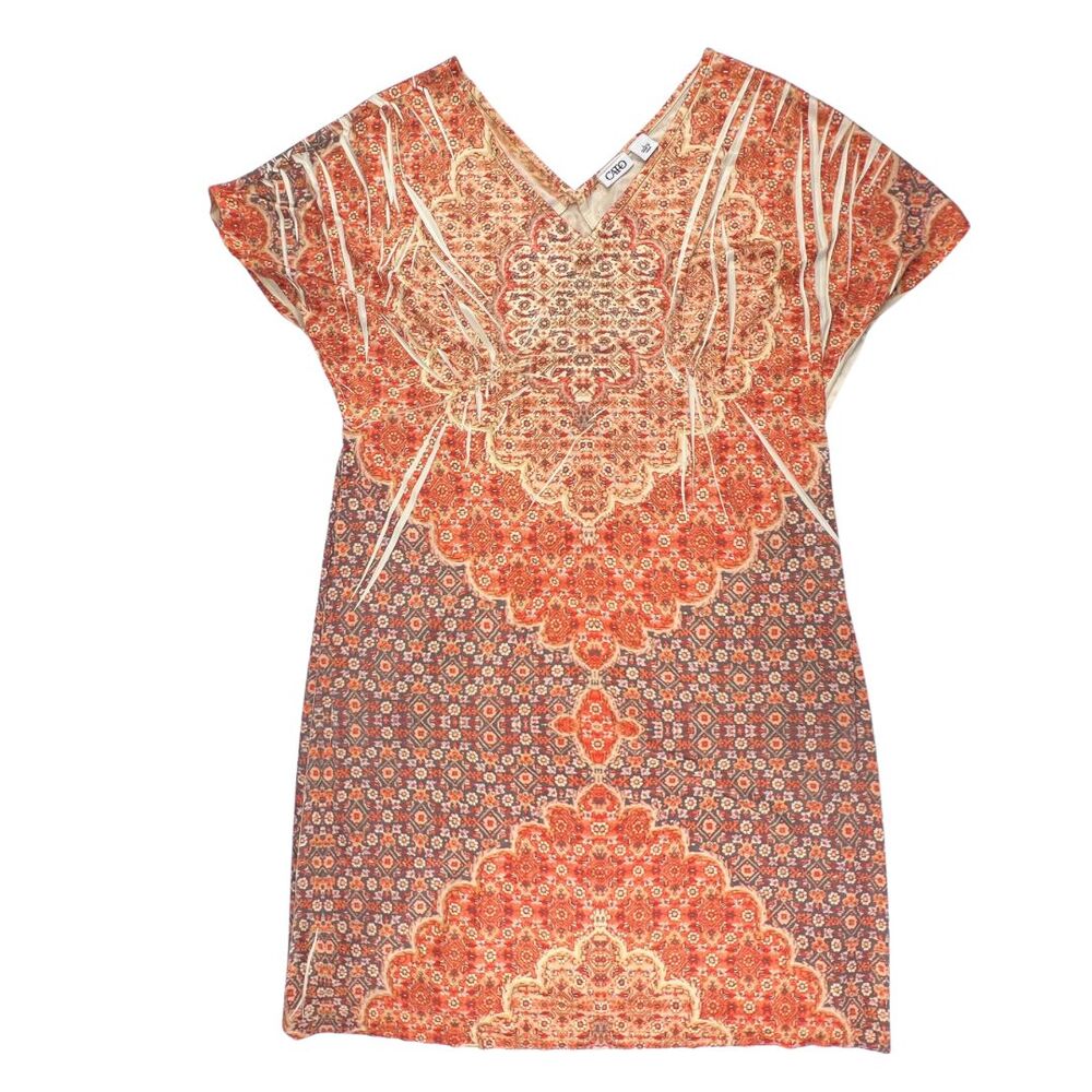 Cato Day Dress L Coral Cream Orange Floral Mandala Casual Festival Boho Dress - Picture 5 of 13